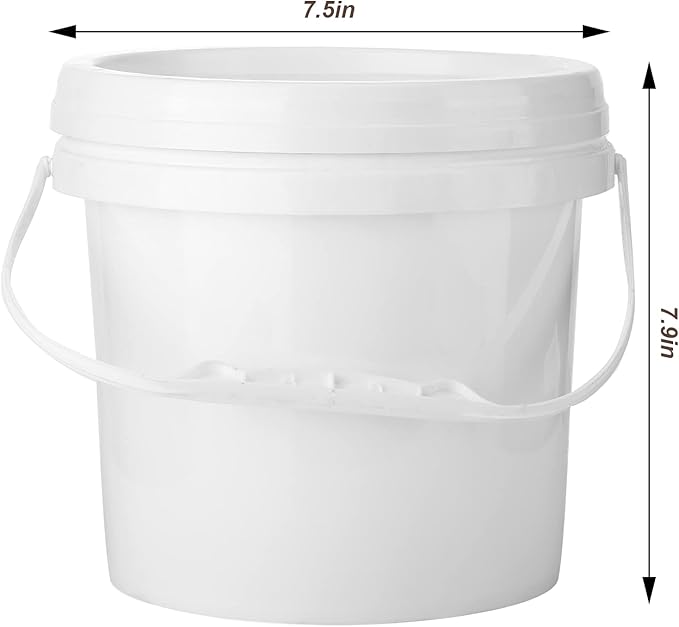 Gerrii 10 Pack White Plastic Bucket with Handle and Lid Food Storage Bucket Containers All Purpose Pail for Multipurpose Paint Water Art Crafts Projects Garage Organization (White,1 Gallon)