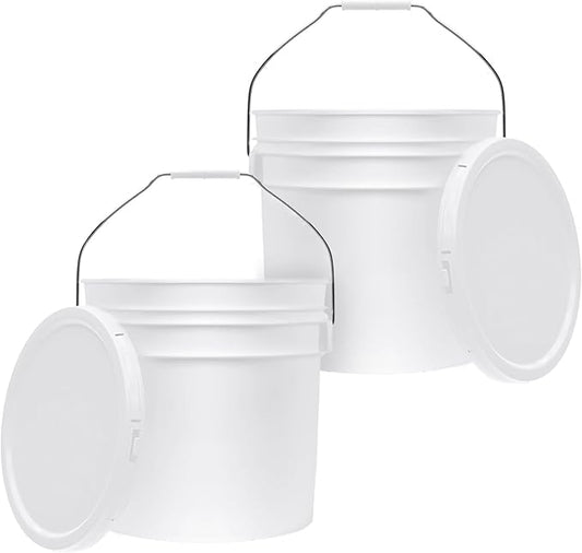 3.5-Gallon White Bucket Pail Container with Lid | Food Grade | Heavy-Duty 90MIL Extra Durable | Metal Handles with Plastic Grip for Easy Carrying | Multi-Use | Easy Stack and Store | BPA Free - 2 Pack