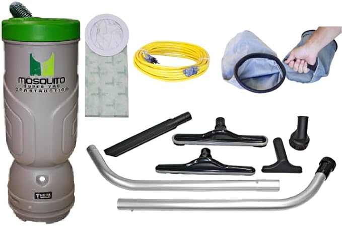 Mosquito-America Construction Backpack Vacuum w/HEPA Filtration (Model 06-1064-SG) 6-Quart Capacity w/Standard Tool Kit. Perfect for use in Construction, Demolition, Restoration, remodeling!