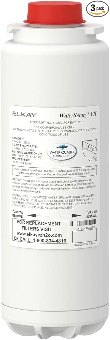 Elkay 51299c_3PK WaterSentry VII Cooler Replacement Filter Assembly (3 Pack), 3.2 x 3.2 x 12 inches, White