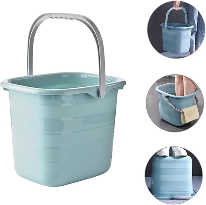 Plastic Bucket with Handle 11l Rectangular Water Storage Container Portable Multipurpose Home Cleaning Mop Bucket Blue for Household Use