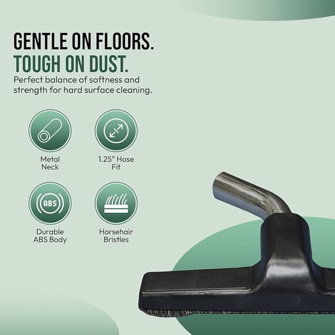 Hardwood Eureka & Universal Vacuum Cleaner Floor Brush 1 ¼ inch (1.25'') (32mm) Inner Diameter with Horse Hair Soft Bristles 10” Wide (Black - Metal)