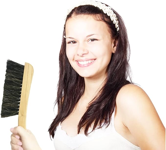 Counter Brush for Furniture Patio Woodworking Drafting Cleaning, Wooden Handle with Horsehair Bristle Bench Brushes, 13 Inches Hand Broom