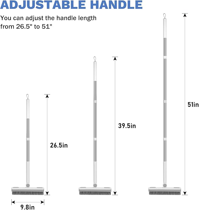 SetSail Grout Cleaner Brush with Long Handle, V-Shaped Floor Scrub Brush Swivel Grout Brush Stiff Bristle Floor Grout Scrubber for Bathroom, Tile Line, Crevice, Kitchen, Wall, Deck, Garage, White Grey