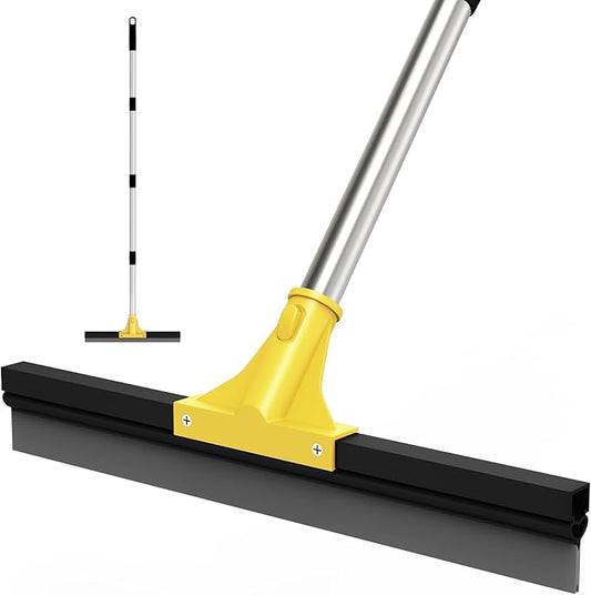 Large Heavy-Duty Floor Squeegee, 18” Rubber Blade Broom & 62” Long Handle Floor Squeegee for Concrete, Bathroom Tile, Garage Concrete, Deck, Shower Glass, Window Cleaning