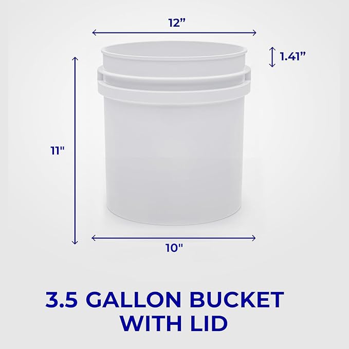 3.5-Gallon White Bucket Pail Container with Lid | Food Grade | Heavy-Duty 90MIL Extra Durable | Metal Handles with Plastic Grip for Easy Carrying | Multi-Use | Easy Stack and Store | BPA Free - 5 Pack