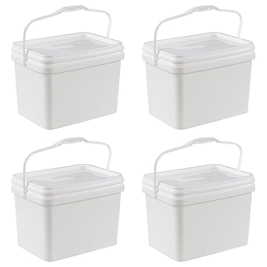 Parlynie 4 Pcs 5 Gallon Plastic Bucket with Lid, Heavy Duty Bucket Pail with Handle for Storage Container Home Household Cleaning (White)