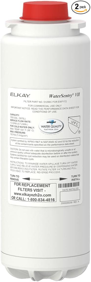 Elkay 51299c_2PK WaterSentry VII Cooler Replacement Filter Assembly (2 Pack), 3.2 x 3.2 x 12 inches, White