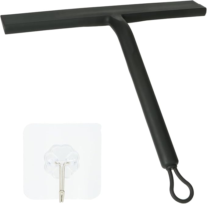 Shower Squeegee for Shower Glass Door Bathroom Accessories Squeegee Scraper Scrubber Rubber Blade with Holder Wiper Cleaning Tool for Bathroom Tile Window and Mirror- Black - 9 Inch