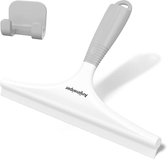 Silicone Shower Squeegee with Hook, Bathroom Squeegee for Shower Glass, Squeegee for Shower Doors, Mirror and Window, Shower Squeegee for Tile Shower Walls(10 inch, White & Gray)