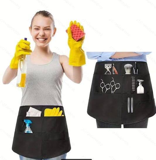 Professional Cleaning Apron with Multiple Pockets, Made for Pro Cleaners, Cleaning Supplies for Housekeepers, Half Apron with Adjustable Belt for Waitress, Waiter, Women, Men