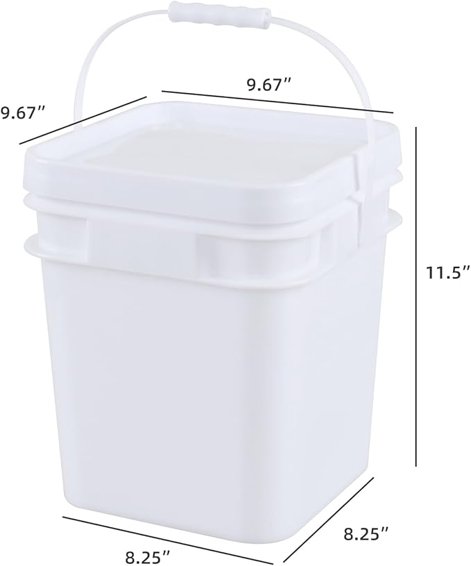 4 Pcs 3 Gallon Square Bucket, White All Purpose Pails and Lids, Heavy Duty Buckets Container for Home Household Cleaning