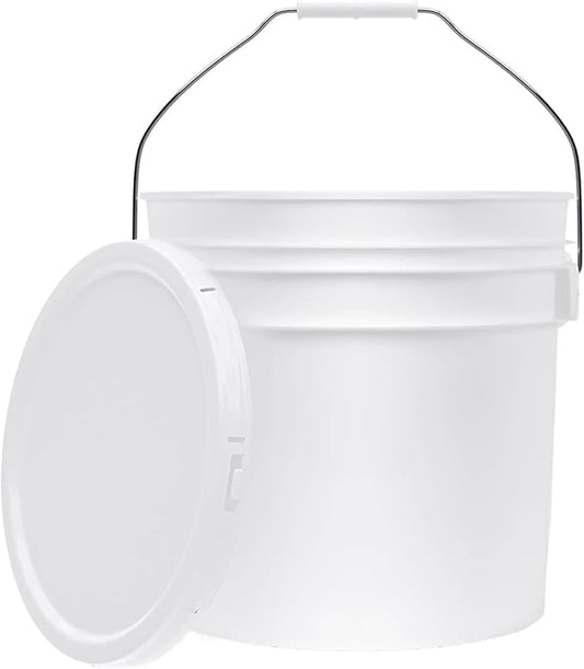 3.5-Gallon White Bucket Pail Container with Lid | Food Grade | Heavy-Duty 90MIL Extra Durable | Metal Handles with Plastic Grip for Easy Carrying | Multi-Use | Easy Stack and Store | BPA Free - 1 Pack
