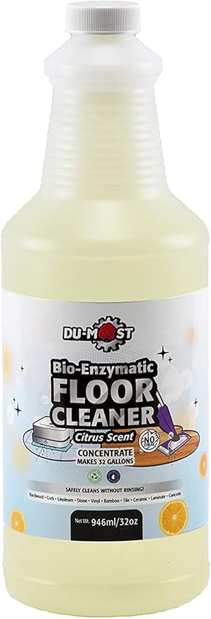 DU-MOST Enzymatic Floor Cleaner Concentrate (1 Oz Makes 1 Gal), No, Streak, No Rinsing, Kids & Pets Safe, Hard Surface Floors, Citrus Scent, 32 Fl Oz