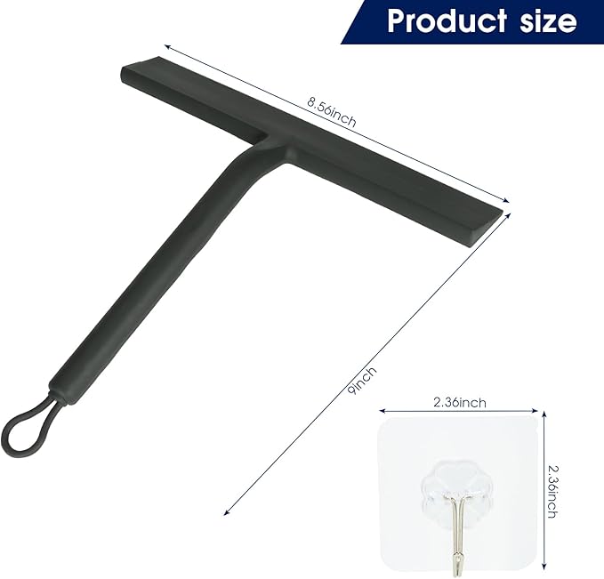Shower Squeegee for Shower Glass Door Bathroom Accessories Squeegee Scraper Scrubber Rubber Blade with Holder Wiper Cleaning Tool for Bathroom Tile Window and Mirror- Black - 9 Inch