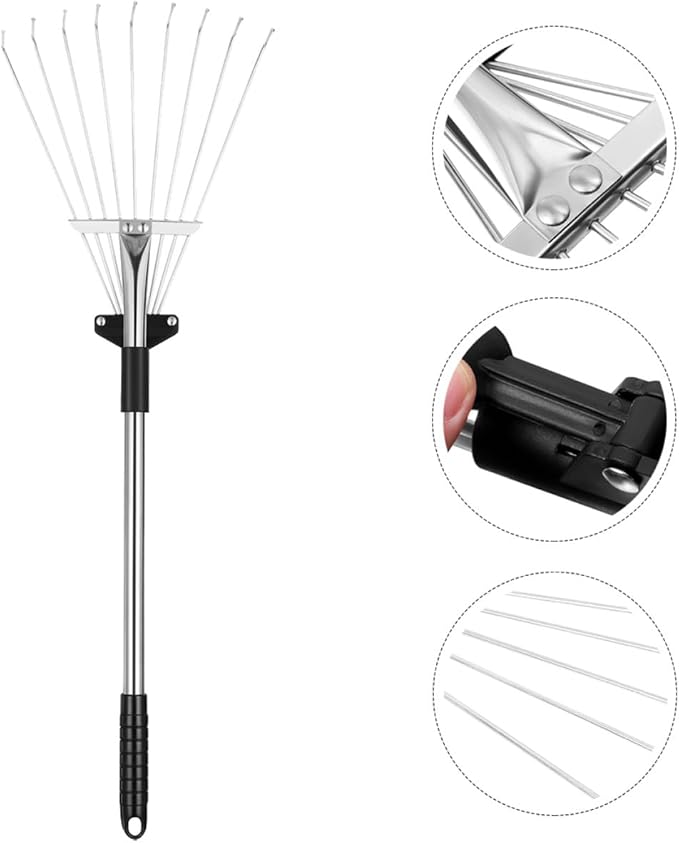 Gadpiparty Telescopic Leaf Rake with 9-Tooth Aluminum Handle for Garden Yard Leaf Cleanup Metal Garden Rake Tool Sturdy Lawn Cleaning Equipment