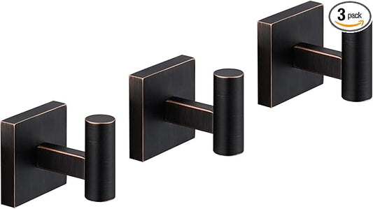 KOKOSIRI Robe Hooks Bathroom Towel Coat Hook for Bath Kitchen Hardware Wall Mounted, 3 Pack Oil Rubbed Bronze Stainless Steel B1013ORB-P3