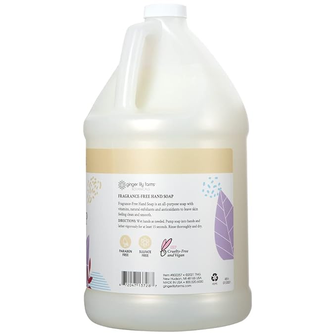Ginger Lily Farms Botanicals All-Purpose Natural Fragrance-Free Hand Soap, Liquid Hand Soap Refill, 128 Ounces, 1 Gallon (Case of 4)