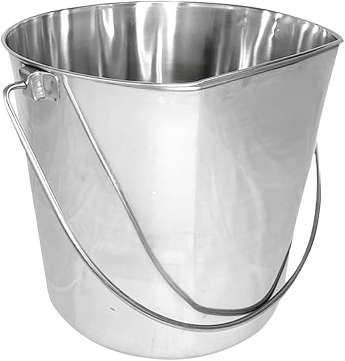 Heavy Duty Stainless Steel Bucket 2 Gallon - 9 Quart Flat Side Metal Bucket for Feeding & Watering Pets, Livestock & Cleaning - Perfect for Crates, Kennels, Cages & Hang on Fences