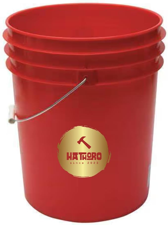 5 Gallon Food Grade Plastic Bucket, Open Head Pail with Handle, 12-3/8 in Diameter x 14-3/4 in Height (Red, 2 Pack)