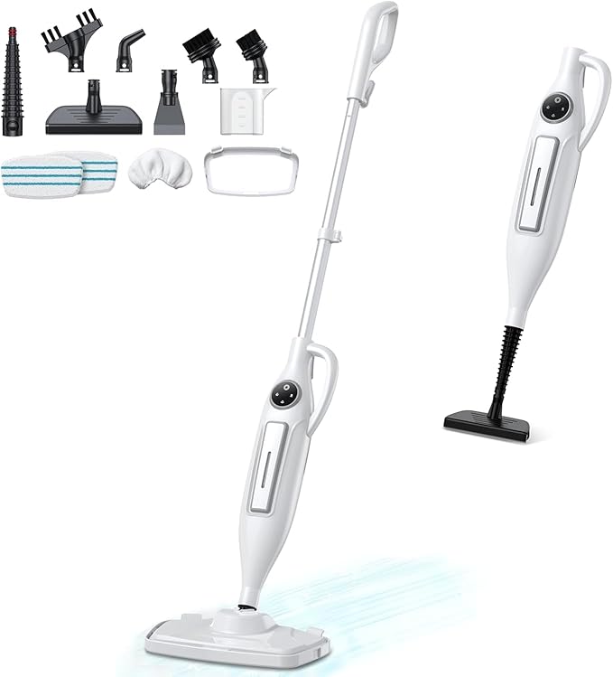 10-in-1 Steam Mop with Power Handheld Steam cleaner, Removable Water Tank, 266℉Deep Cleaning, 2 Steam Modes & Multi-Purpose Steamer For Hardwood Floor, Laminate, Marble, White