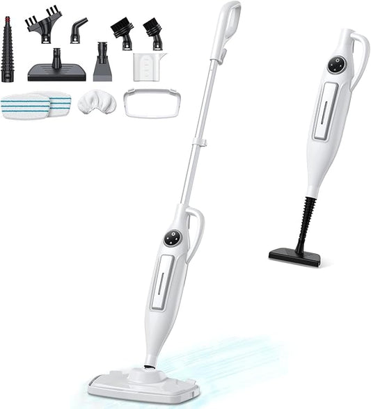 10-in-1 Steam Mop with Power Handheld Steam cleaner, Removable Water Tank, 266℉Deep Cleaning, 2 Steam Modes & Multi-Purpose Steamer For Hardwood Floor, Laminate, Marble, White