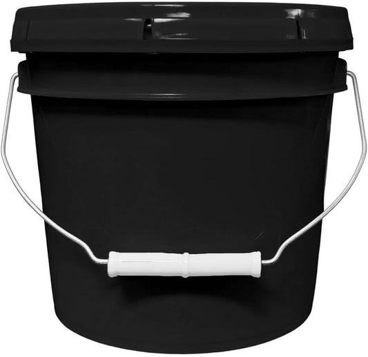 1-Gallon Bucket with Airtight Lid – Heavy-Duty Durable Pail – Made in USA – Premium Quality HDPE – Food Grade – BPA Free – Metal Handle with Plastic Grip – Stackable – Multi-Use – Black, 1 Pack