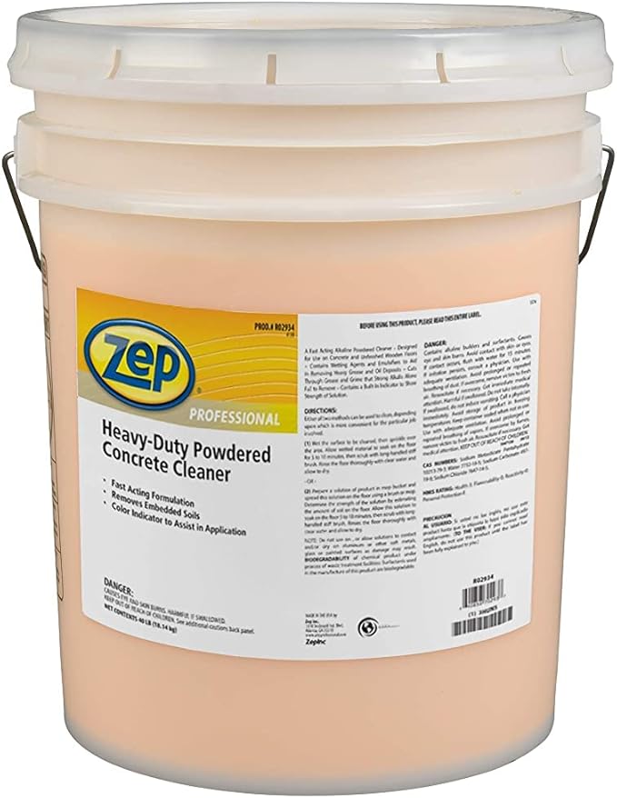 Zep Professional Heavy-Duty Powdered Concrete Cleaner - 125 LB (1 Drum) 1041750 - Fast Acting, Alkaline, Removes Grease and Oil on Floors