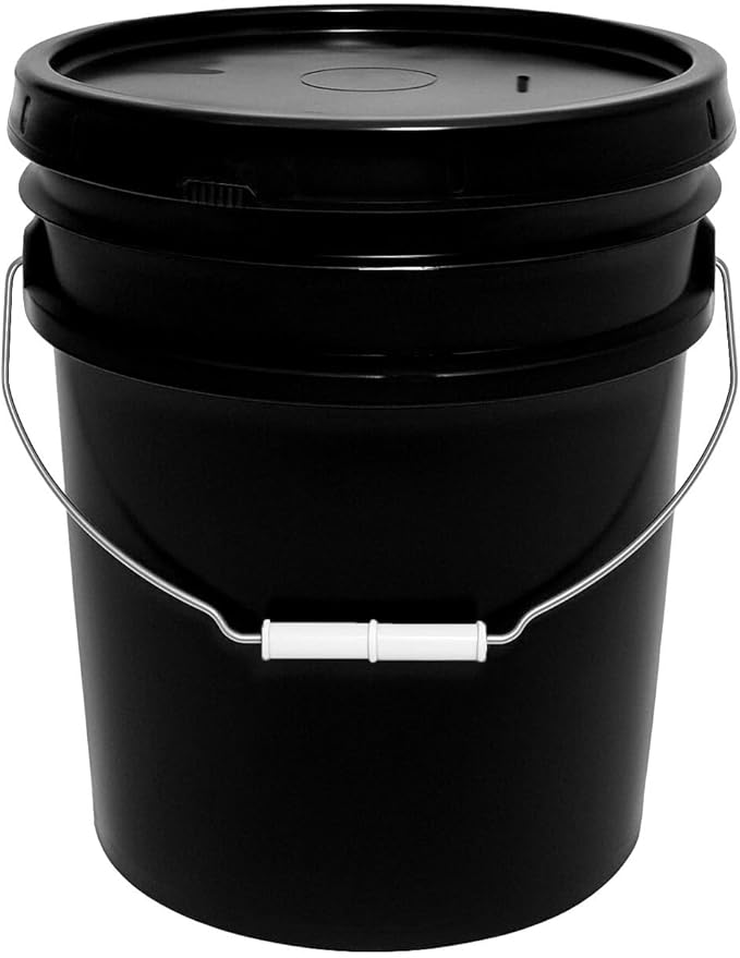 5-Gallon Bucket with Airtight Lid – Heavy-Duty Extra Durable Pail – Made in USA – Premium Quality HDPE – Food Grade – BPA Free – Metal Handle with Plastic Grip – Stackable – Multi-Use – Black, 1 Pack
