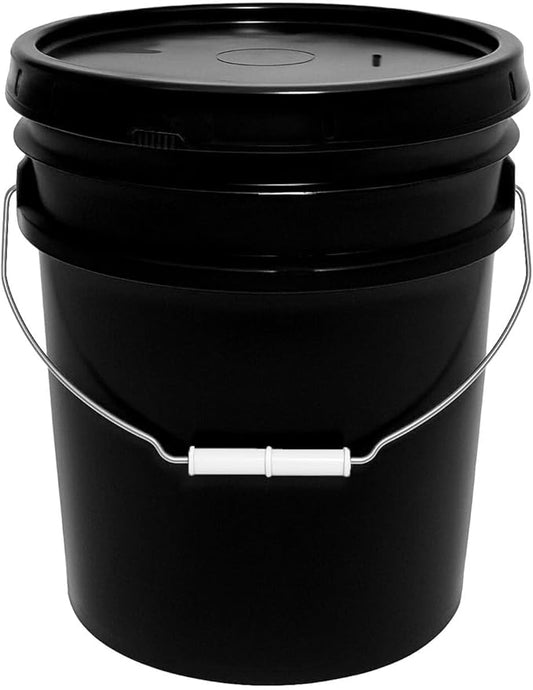 5-Gallon Bucket with Airtight Lid – Heavy-Duty Extra Durable Pail – Made in USA – Premium Quality HDPE – Food Grade – BPA Free – Metal Handle with Plastic Grip – Stackable – Multi-Use – Black, 1 Pack