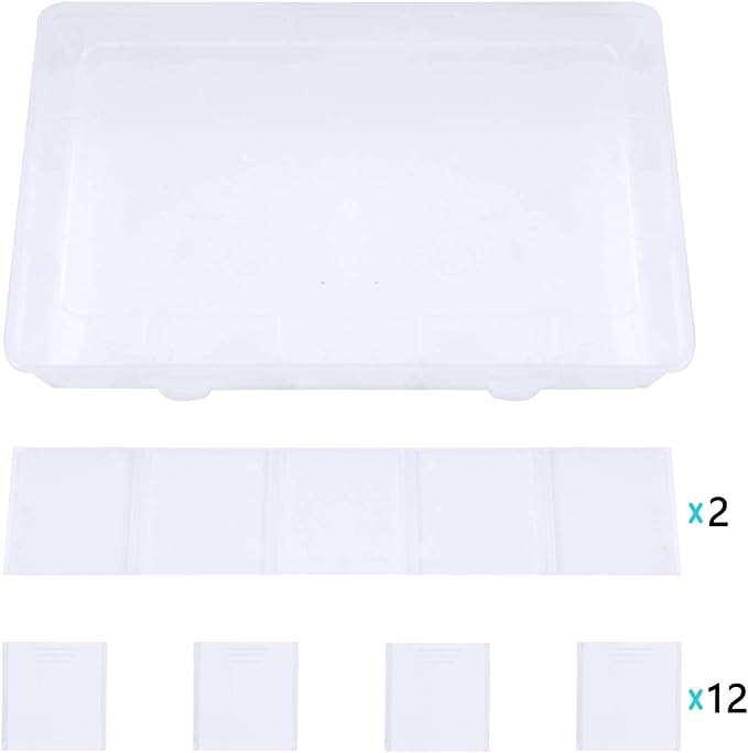 Gospire 15 Large Grids Clear Plastic Jewelry Box Organizer Storage Container with Removable Dividers (15 Grids - Clear)