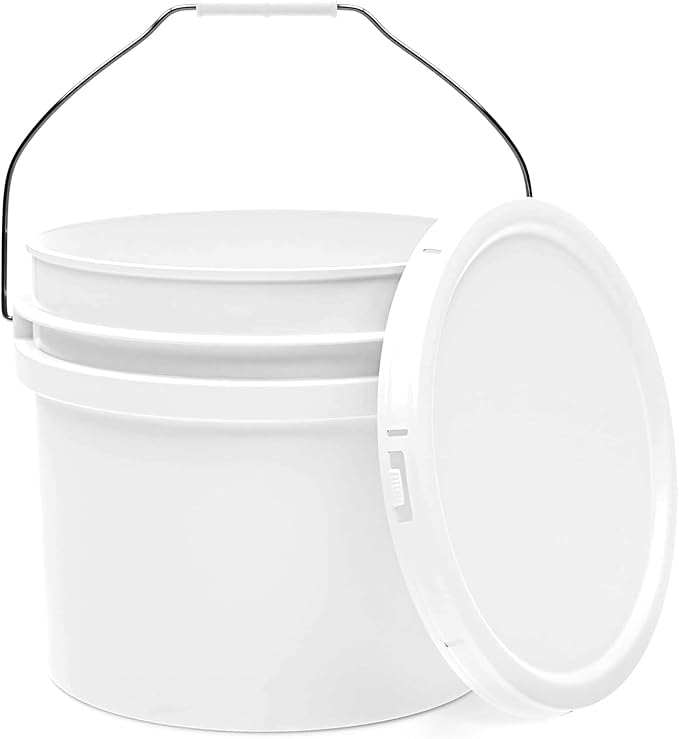 3.5-Gallon White Bucket Pail Container with Lid | Food Grade | Heavy-Duty Extra Durable | Metal Handles with Plastic Grip for Easy Carrying | Multi-Use | Easy Stack and Store | BPA Free - 1 Pack