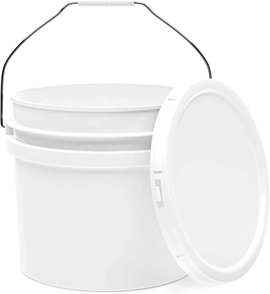 3.5-Gallon White Bucket Pail Container with Lid | Food Grade | Heavy-Duty Extra Durable | Metal Handles with Plastic Grip for Easy Carrying | Multi-Use | Easy Stack and Store | BPA Free - 1 Pack