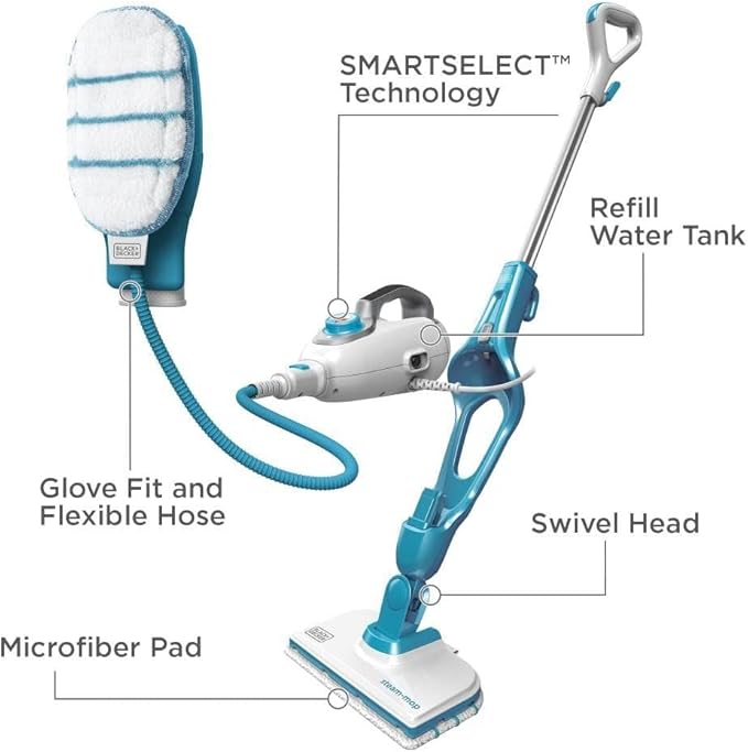 BLACK+DECKER 7in1 Steam Mop with SteamGlove Handheld Steamer (HSMC1361SGP)
