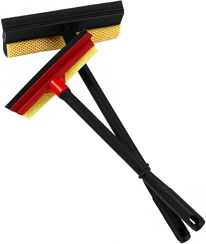 2Pcs Window Squeegee with Long Handle, 2-in-1 Window Cleaner Tool, Glass Door Cleaner, Multi-Use Car Windshield Cleaning Cleaning for Indoor Outdoor Car Window High Glass Shower Gas Station