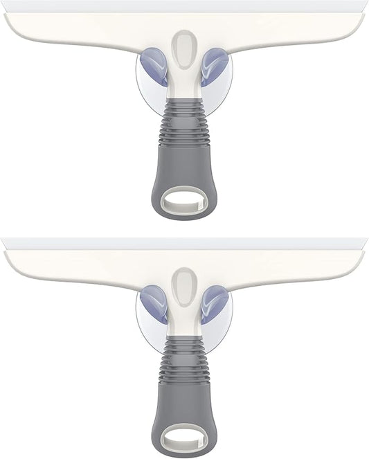 MR.SIGA Multi-Purpose Silicon Squeegee for Window, Glass, Shower Door, Car Windshield, Heavy Duty Window Scrubber, Includes Suction Hook, 10 inch, White & Gray, 2 Pack