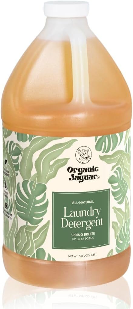 Organic Jaguar Laundry Detergent, Spring Breeze, 100% Natural Formula with Essential Oils, Gentle & Effective Formula Without Harsh Ingredients, Paraben & Sulfate Free, Natural Scent (64 oz)