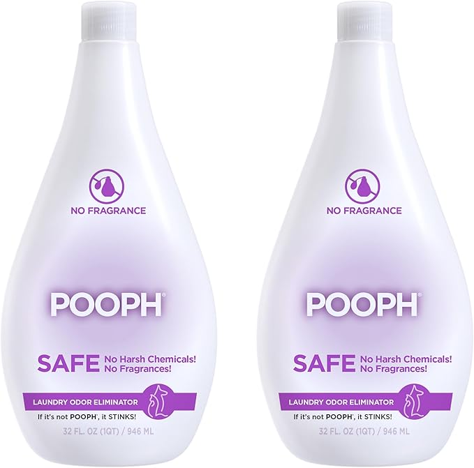 Pooph Laundry Additive, 32oz, 2-Pack (32 Loads) - Dismantles Odors on a Molecular Basis, Dogs, Cats, Freshener, Eliminator, Urine, Poop, Pee, Deodorizer, Natures, Puppy, Fresh, Clean, Furniture, Potty
