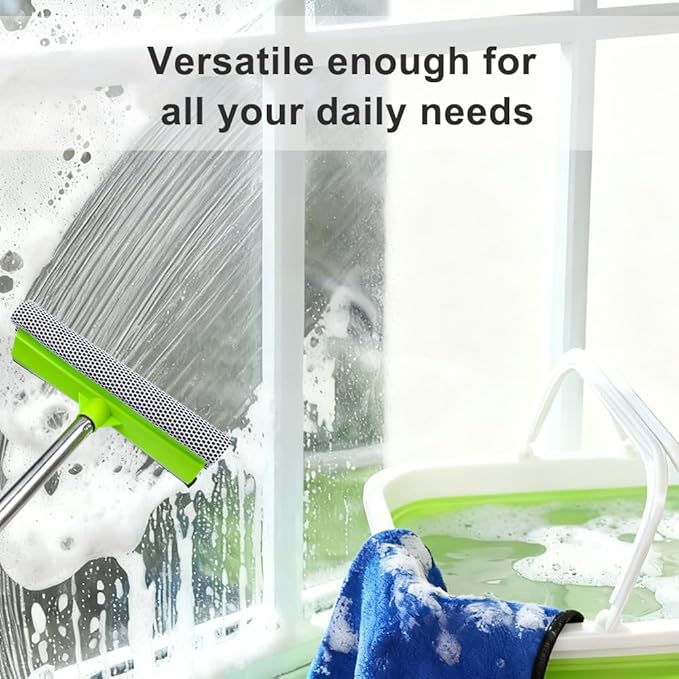 Window Cleaning Kit, Squeegee with Bucket for Windshield Cleaning, Bathroom, Shower Doors, Mirrors, Tiles, and Car Windows (Green)