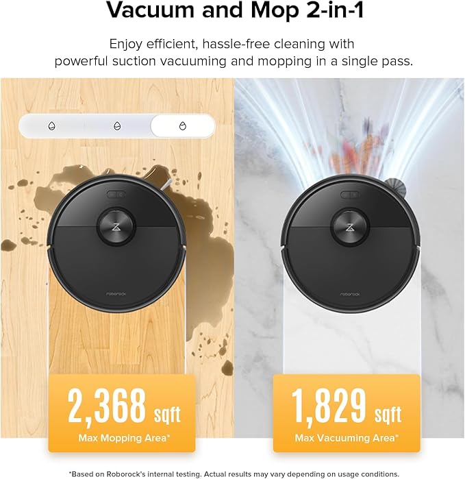 roborock Q7 M5 Robot Vacuum and Mop Combo, 10,000Pa HyperForce Suction, Robotic Vacuum Cleaner, Dual Anti-Tangle System, APP-Controlled Mopping, LiDAR Navigation, for Pet Hair and Carpet, Black