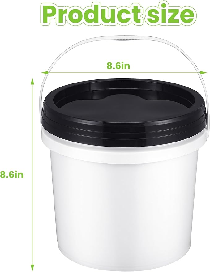 Gerrii 10 Pack White Plastic Bucket with Handle and Lid Food Storage Bucket Containers All Purpose Pail for Multipurpose Paint Water Art Crafts Projects Garage Organization (White, Black, 1.3 Gallon)