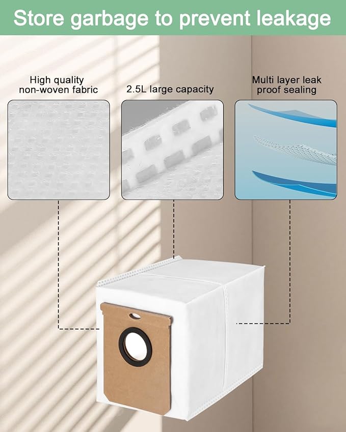 10 Pack 2.5L Large Vacuum Dust Bags for Eufy L50 SES L60 SES Vacuum Cleaner Self-Emptying Dock,Replacement Dust Bag for Conga Home 1000,8090 Ultra,9090AI,for Haier H9 Plus Vacuum Cleaner