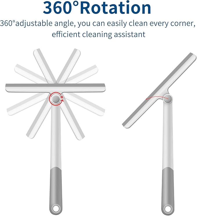 WONDAY Shower Squeegee for Glass Doors, 12" Long Handle Window Squeegee Cleaning Tool, Streak-Free Silicone Blade for Bathroom Mirror, High Windows, Car Windshield (2 Pack,Bluegrey)