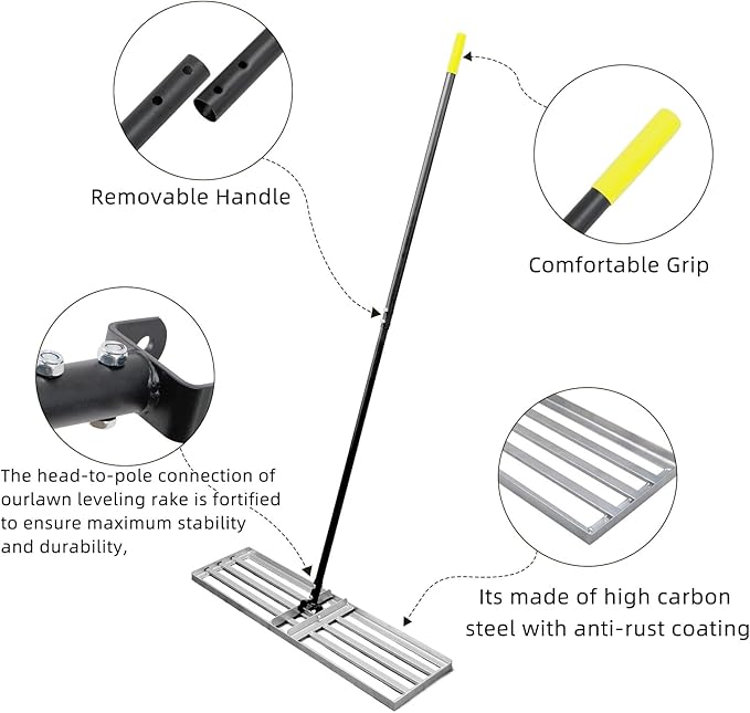 Lawn Leveling Rake - Heavy Duty Level Rake - 36-Inch Wide 69 Inch Handle Lawn Leveler, Levelawn Tool for Garden, Golf Couse, Farm, Backyard…