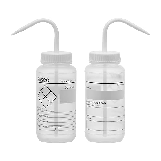 EISCO 2PK Chemical Wash Bottle, Blank Labels, 500ml - Wide Mouth, Self Venting, Low Density Polyethylene - Performance Plastics Labs