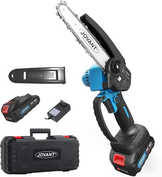 Cordless Mini Chainsaw, 6 Inch Handheld Electric Chainsaw with 1 Battery, Portable Lightweight Power Saw for Tree Trimming, Branch Pruning, Wood Cutting, Gardening and Yard Work