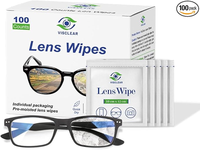 Lens Wipes for Eyeglasses, 100 counts, Ocean Scent, Individually Wrapped, Glasses Wipes, Safe for Eye Glasses,Camera Lens & Electronic Screens