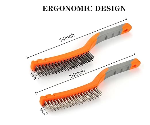 MAXMAN Wire Brushes, Stainless Steel Wire Brush and Carbon Steel Bristles Brush Set, Heavy Duty Wire Brushes for Cleaning Rust, Concrete, Wielding, Paint Removal, 14" Long Plastic Handle, Large,2 Pcs