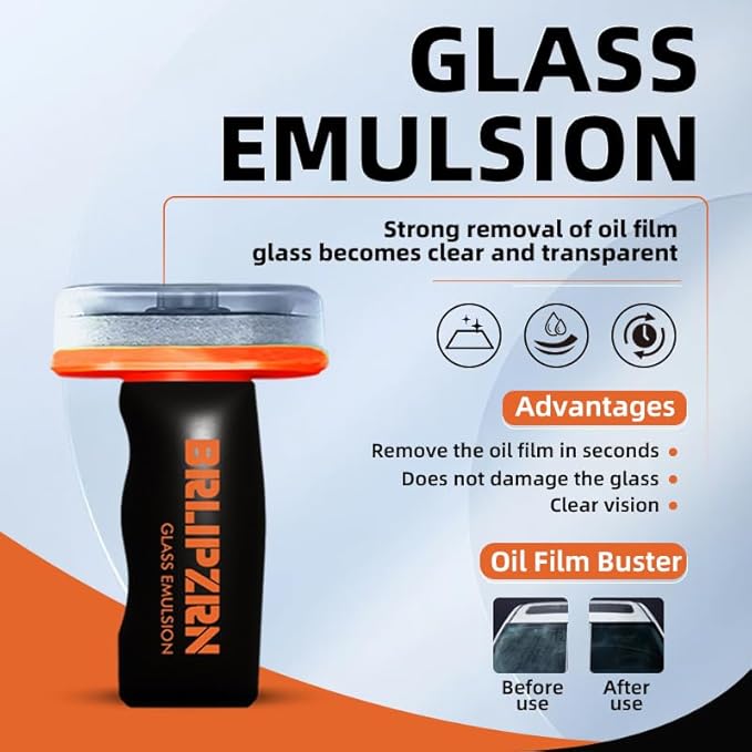 Glass Oil Film Remover for Car, Roll-On Glass Compound with Cleaning Board, Removes Oil Film, Improve Windshield Clarity for Safe Driving