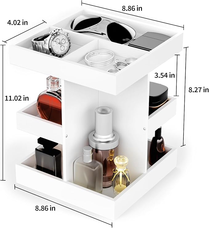 Cologne Organizer for Men, 3-Tier Large Capacity Wood 360° Rotating Cologne Stand, Desk/Nightstand/Bathroom Counter Perfume Storage, Birthday/Father's Day Gifts for Men(White)
